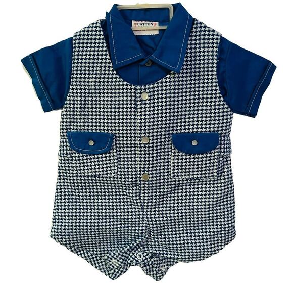 Vintage Catton Candy Baby Blue White Houndstooth 12 Months - Picture 1 of 5